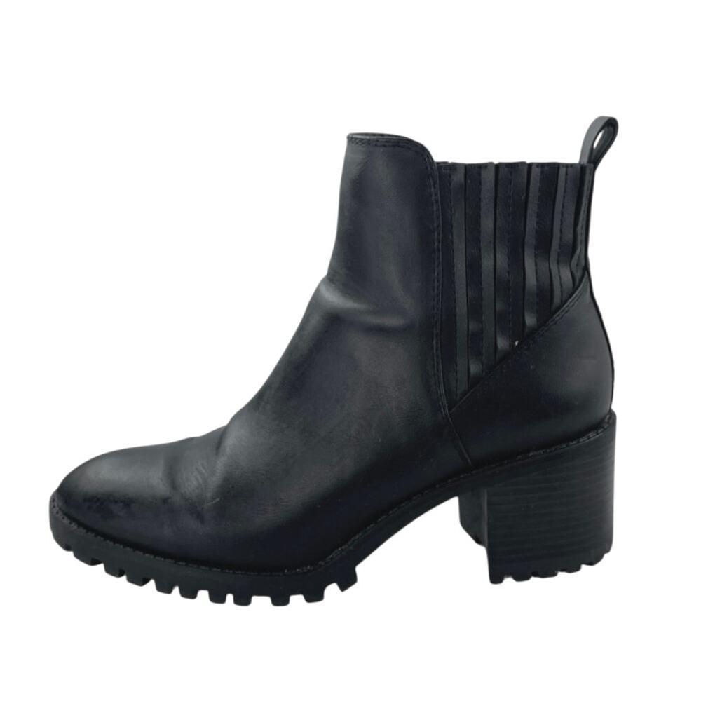 Zara Women's Black Leather Almond Toe Chunky Block Heels Chelsea Ankle Boots 7